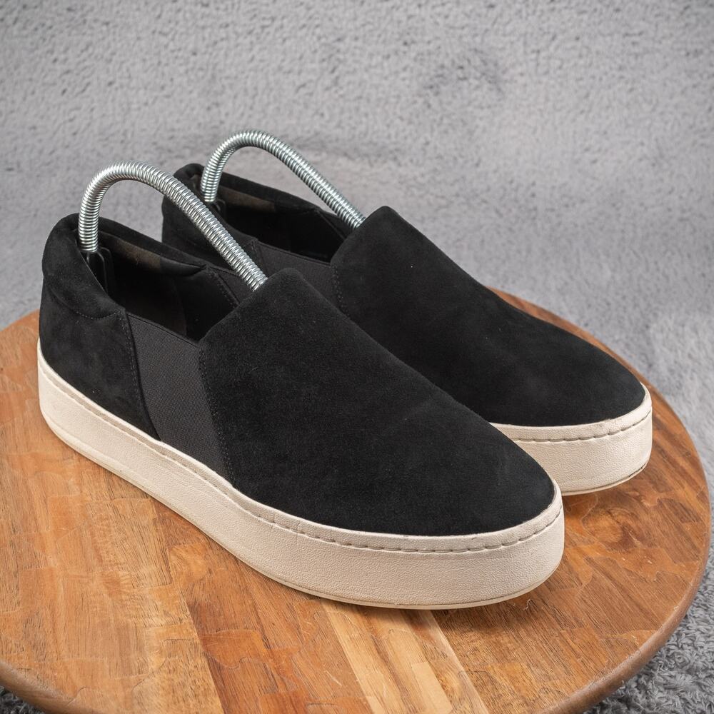 VINCE Shoes Womens 10 Black Suede Warren Platform Sneaker Slip on Leather